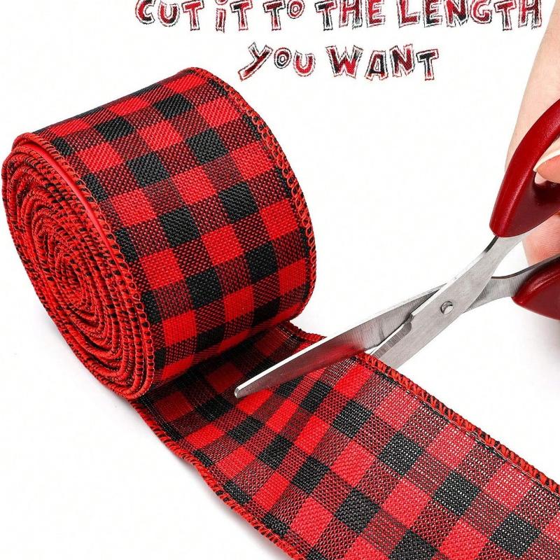 180in Red and Black Buffalo Plaid Burlap Ribbon, Christmas Ribbon Red and Black Plaid Christmas Wrapping Crafts Ribbon for Gift Wrapping Supplies