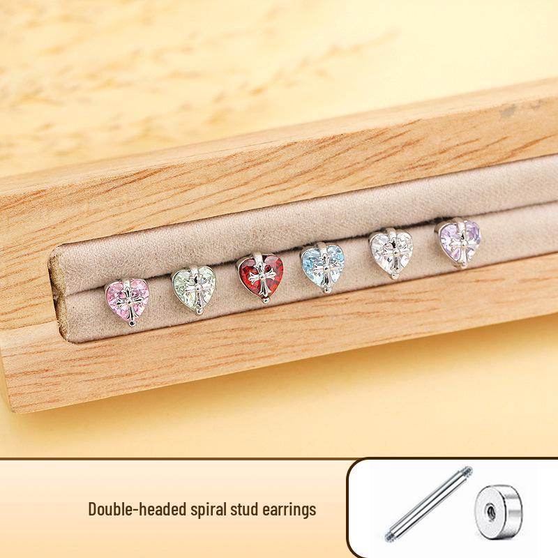 High-End Sweetheart Zirkonia Knorpelstecker für Damen - Doppelkopf-Schraubverschluss, Kreuzdesign