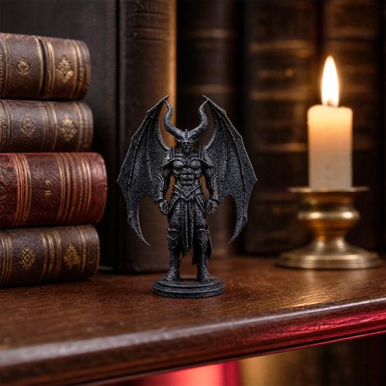 Demon Angel Statue with Armor And Wings, 3D Printed Gothic Sculpture for Desk Shelf, Dark Fantasy Home Decor, Halloween Gift for Men