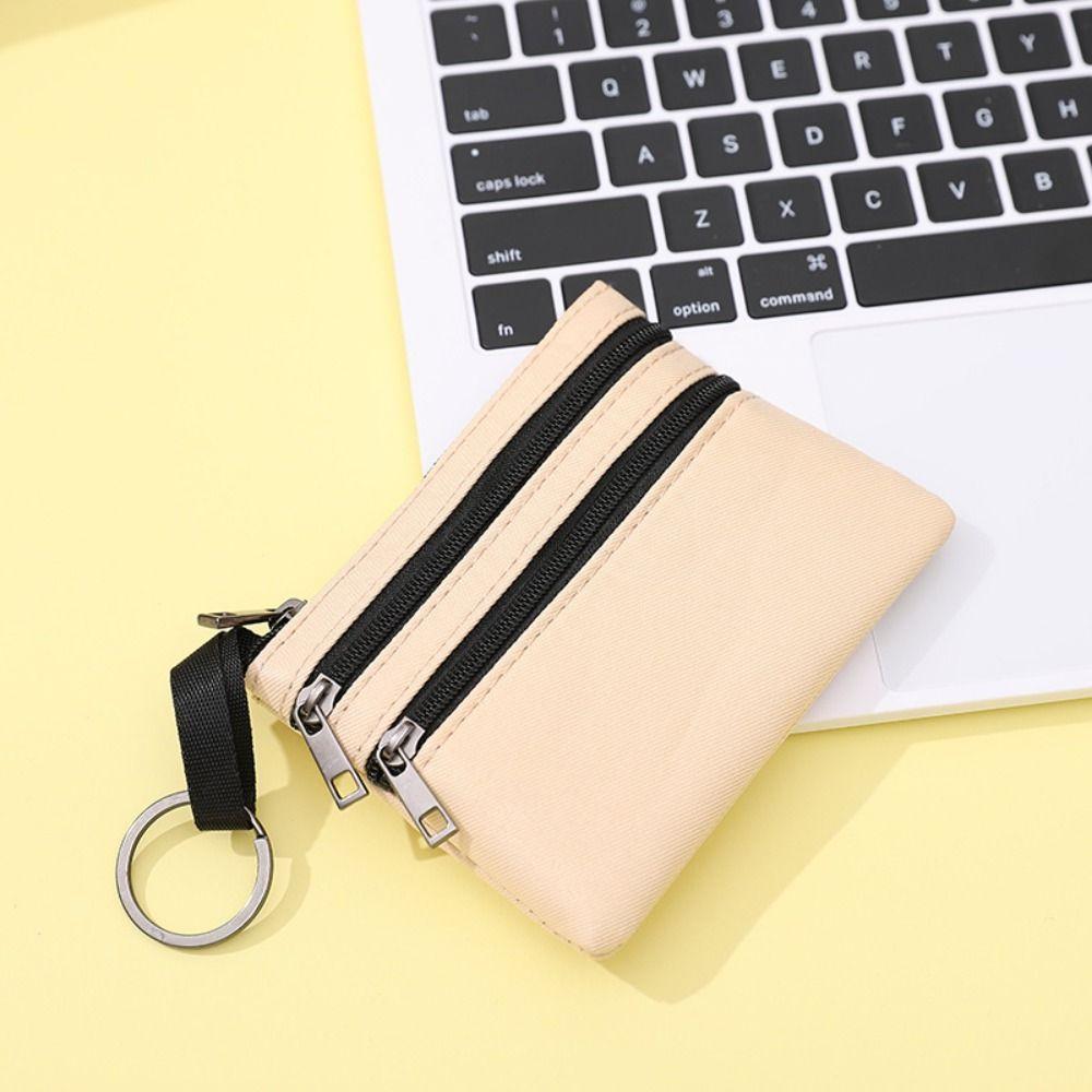 Durable Canvas Wallet Zipper 3-layer Card Holder Coin Bag Women Girls