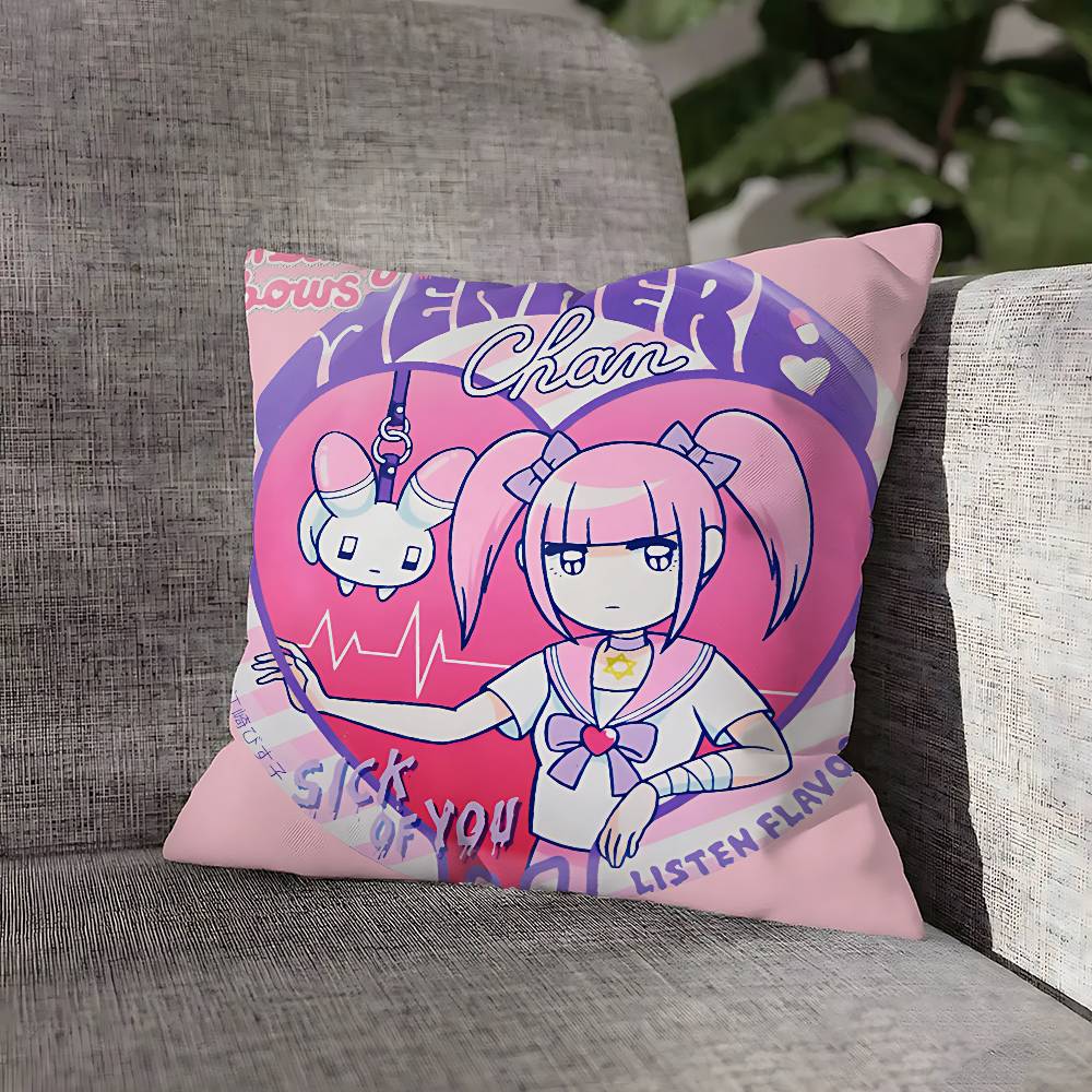 Cute M-Menhera C-Chan Girl Pillow Case For Sofa Decor Car Office Room Printing Cushion Cover Decorations and Protector