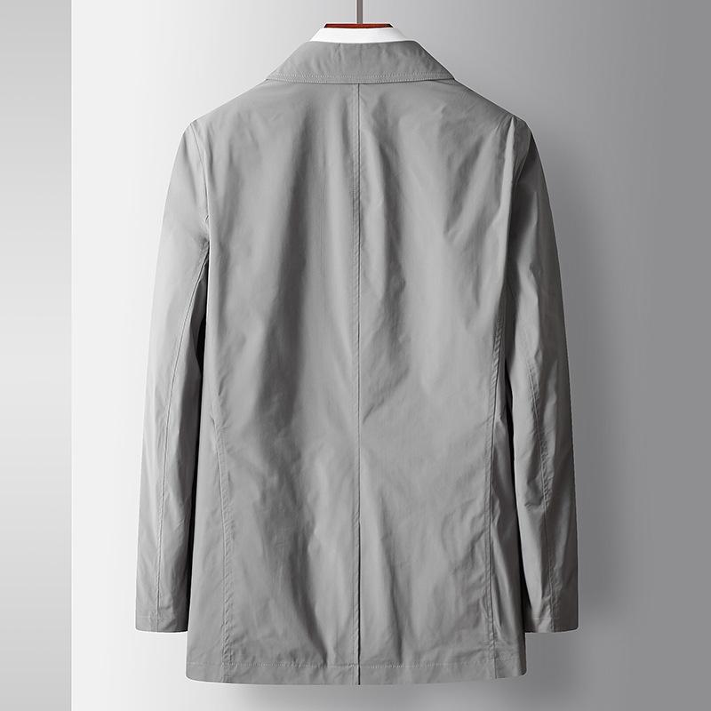 Men's Trench Coat Spring and Autumn Lapel Mid-length Casual Trench Coat Solid Color Middle-aged and Young Men's Business Coat