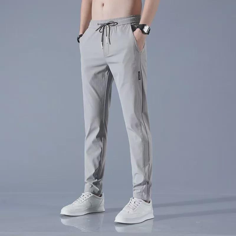 Men's Summer Ice Silk Black Label Business Casual Breathable Elastic Straight Sports Pants