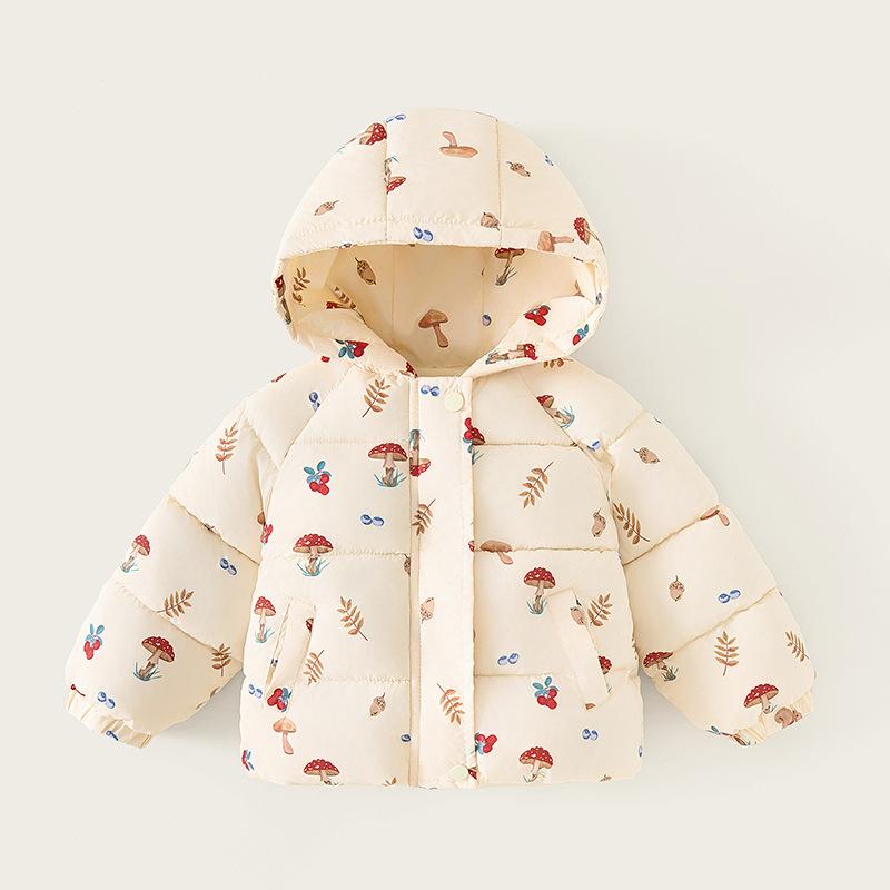 

Девочки Зимние Утепленные Парки с Капюшоном Детская Теплая Куртка Детская Мультяшная Малышовая Верхняя Одежда 1-6 лет 100 бежевый