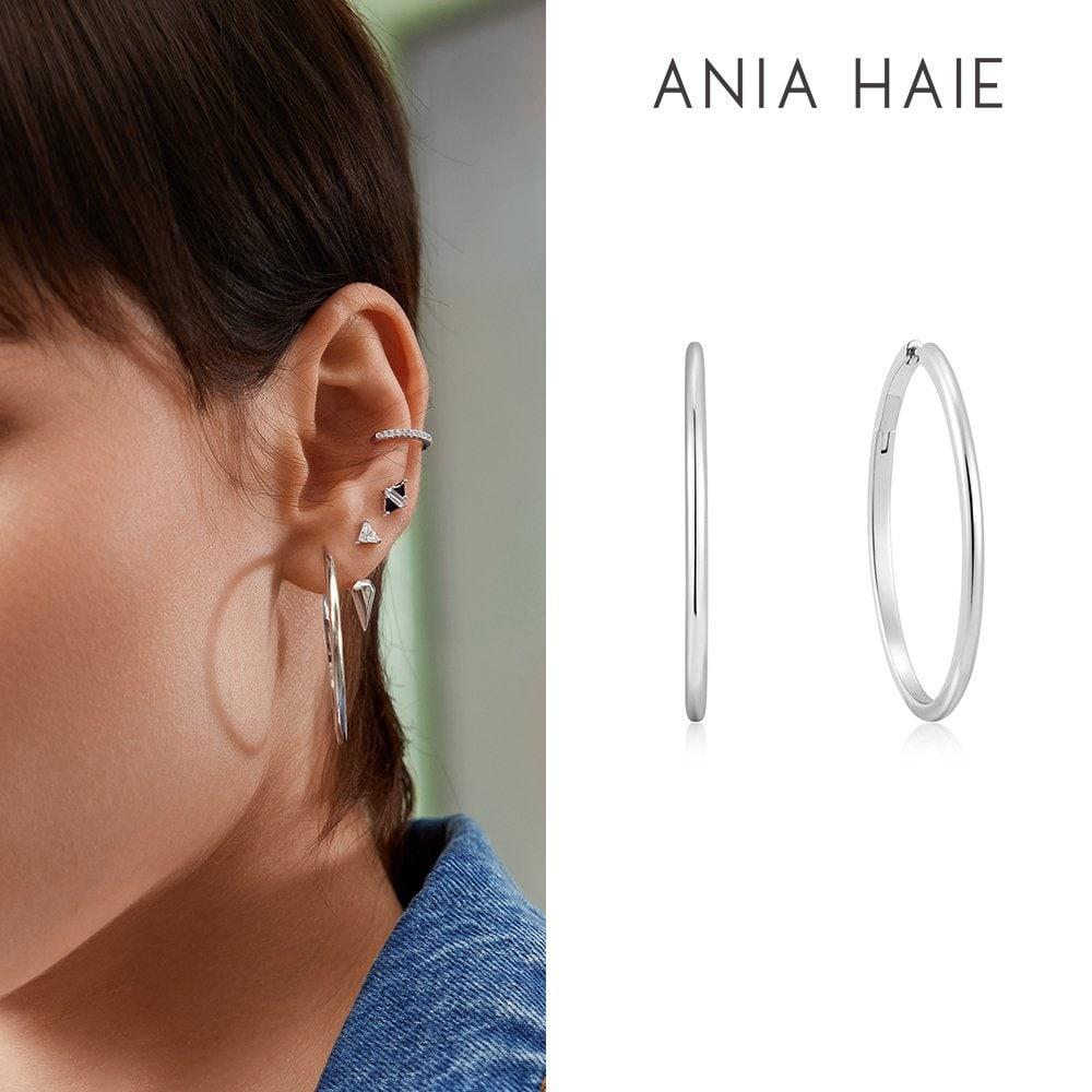 Plain Oval 925 Silver Hoop Ring Earrings E059-21H