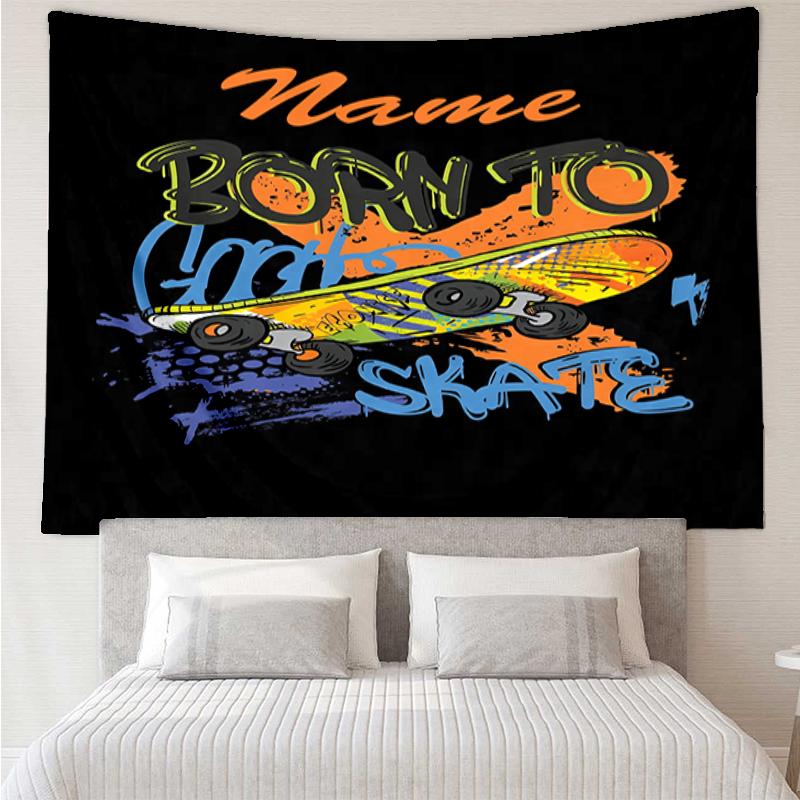 Custom Name skateboard Print Tapestry, Backdrop, Easy Setup, Ideal for Bedroom, Office & Living Room, with Aesthetic Wall Hanging Decor.
