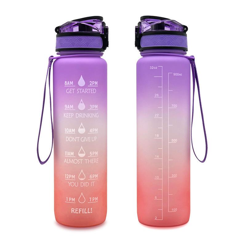 1L Gradient Frosted Travel Mug with Bounce Cover - 1000ml Space Cup, Large Capacity Student Water Bottle