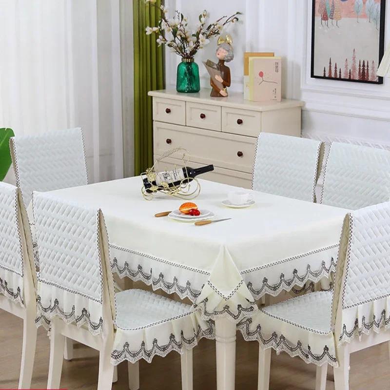 European Style Non Slip Dining Table Fabric Lace Edge Printed Chair Cover Four Seasons Universal Dining Chair Cushion Cover