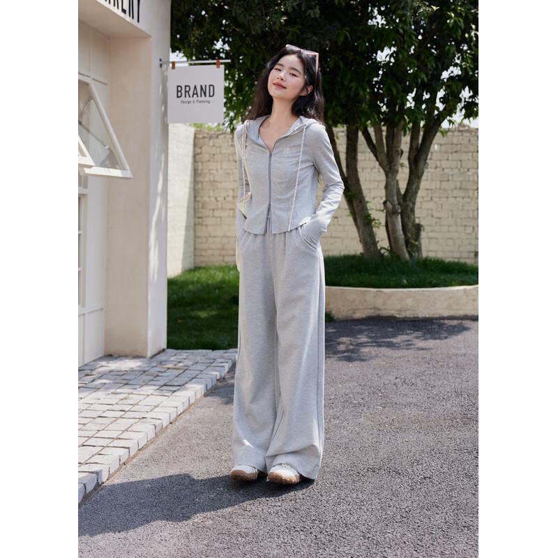 

ZIHAN Women s 2025 Autumn Knitted Hooded Cardigan & Wide-Leg Pants Set S