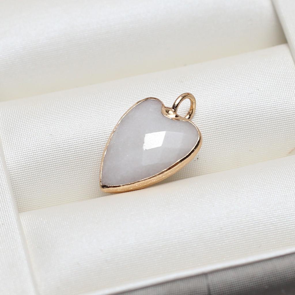 3Pcs, Trending Heart Crystal Pendant with Golden Edging, Faceted Natural Stone Amethyst Agate Opal Gems Charms for Jewelry Making DIY Crafts 13×19mm