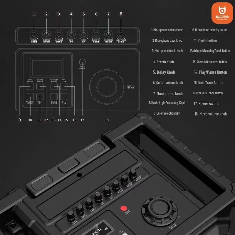 Bedexin BD-H1583B Outdoor Trolley Speaker with Wireless Mic CN plug (adapter included) (CN version)