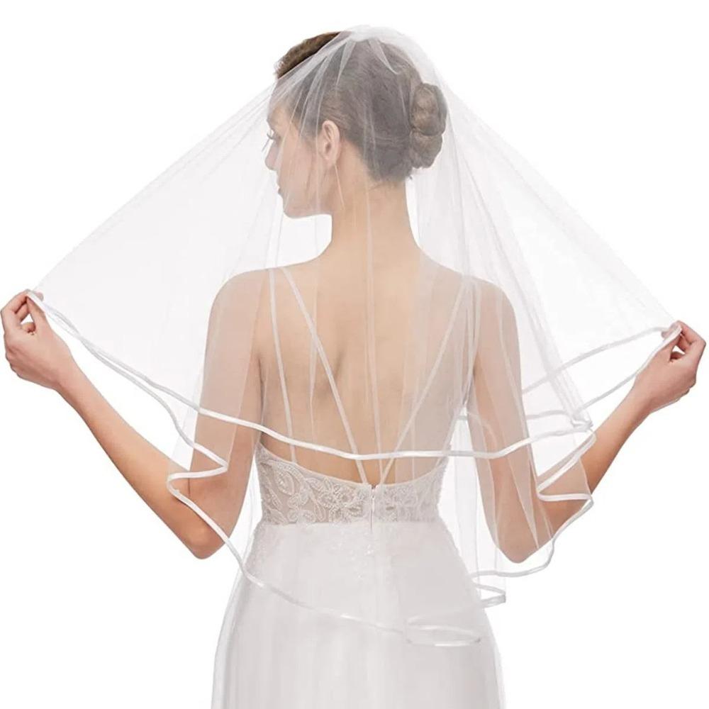 

2 Tiers Bridal Veil Double Mesh Bride Headpiece Elegant Wedding Veil Party червоний