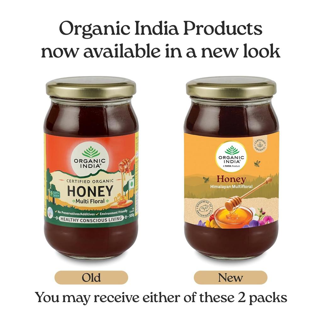 ORGANIC INDIA Himalayan Multi Floral Honey 500g Raw Unprocessed Natural Sweetener Nutrient-Rich Antioxidants