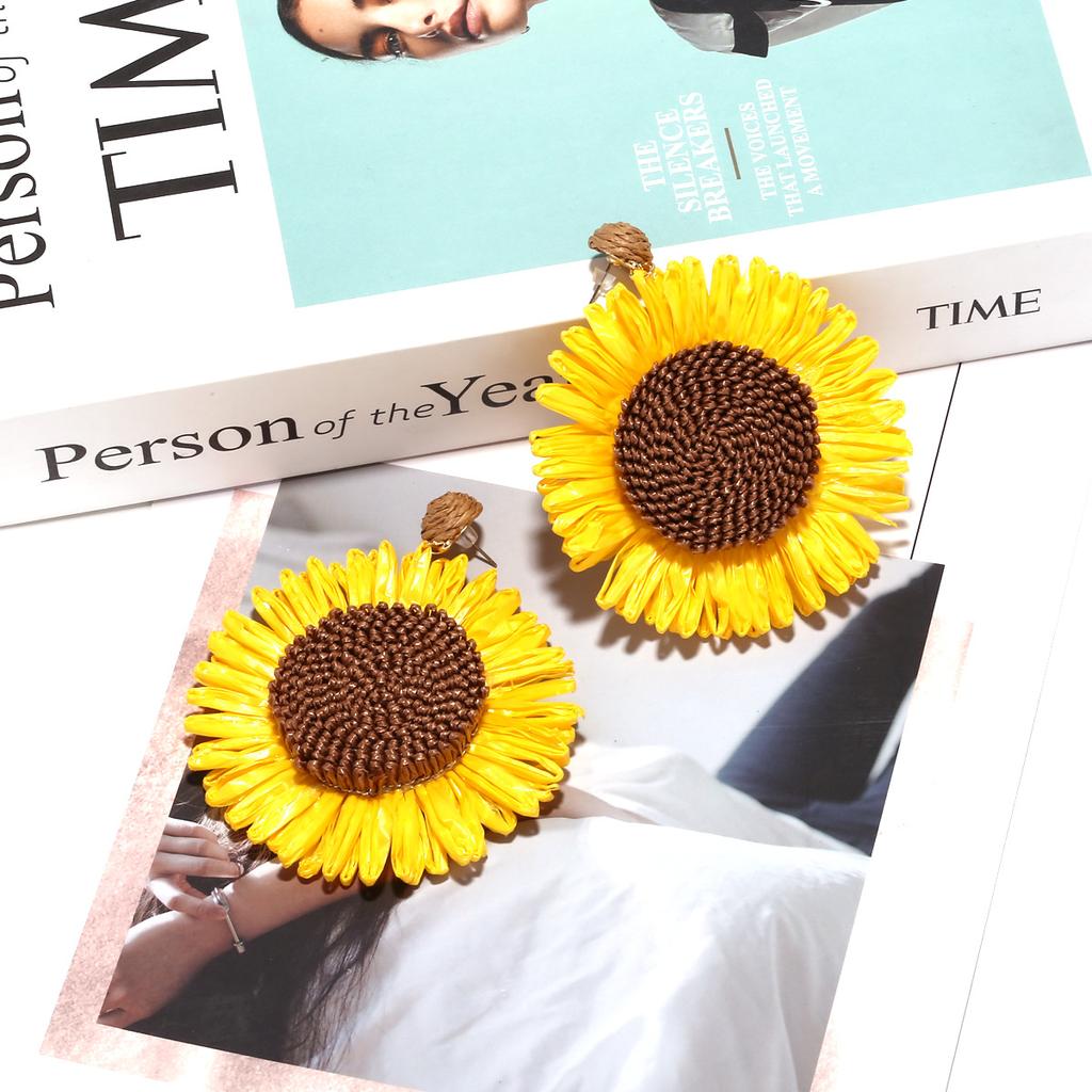 Zvoijio Hand-woven Lafite Large Flower Dangle Earrings Wholesale