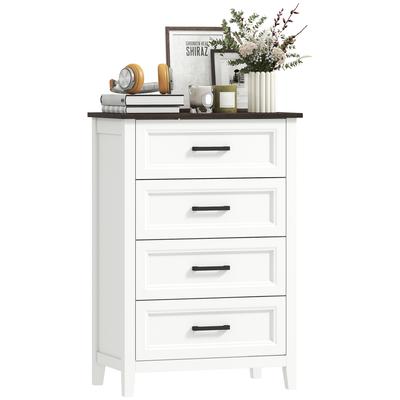 Narrow and Tall Bedroom Dresser with Wood-Effect Top Chest of Drawers for Small Spaces 60x35x87 Cm White
