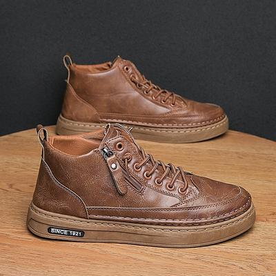 Men's High Top Casual Shoes Spring and Autumn Soft Sole Anti Slip Outdoor Boots Men's Work Boots Fashion Versatile Leather Boots