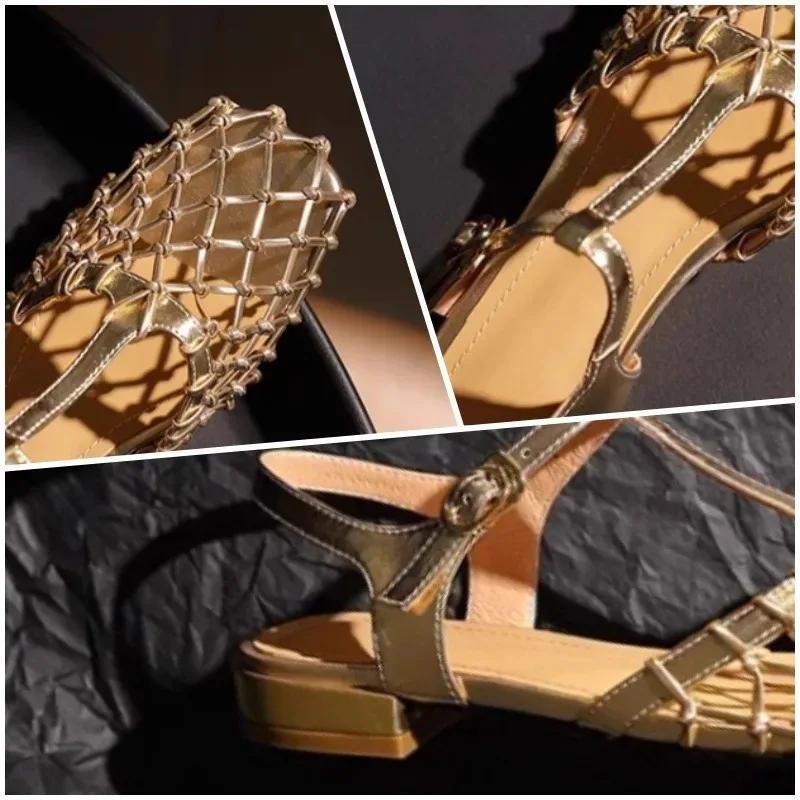 Fashion Women Weave Mesh Sandals Square Toe Low Heels Mules Shoes Open Toe Woman Summer 2025 Trend Dress Chunky Designer Pumps Mujer