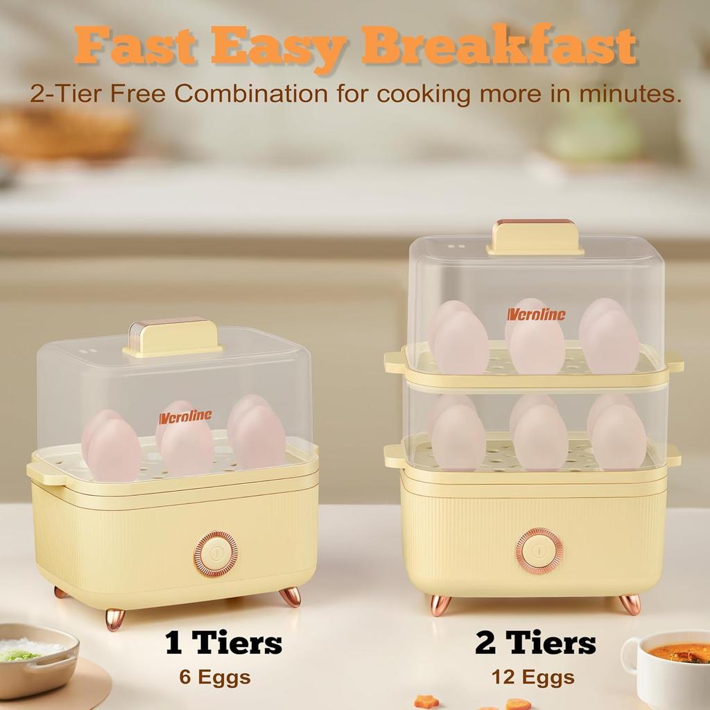 12 Egg Capacity Electric Egg Cooker for Hard Boiled Eggs, Soft, Medium, Poached Eggs, Food & Vegetable Steamer