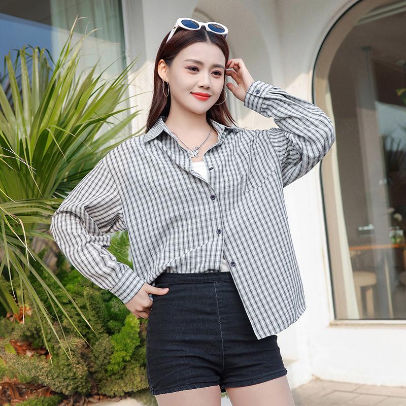 New Korean Retro Casual Style Spring and Autumn Women's Plaid Shirt Temperament Elegant Simple Commuter Top Jacket