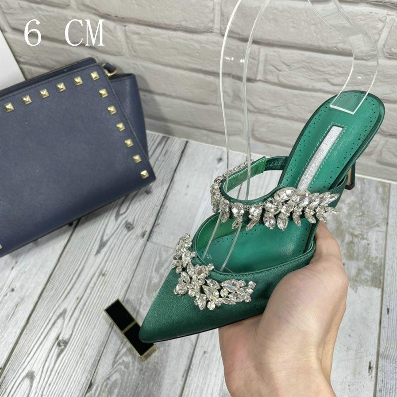 Luxury Crystal Slipper Wheat-Ear Rhinestone Pointed Sandals Silk Satin Covered Head High Heels Slippers Woman