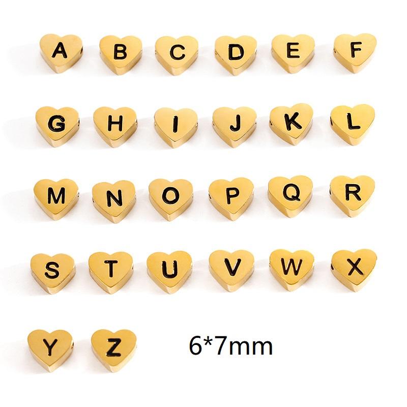 CARLIDANA Gold Plated Stainless Steel 26 Letter Charms Set Heart Bubble Initial A-Z Alphabet Letter Pendants for DIY Jewelry