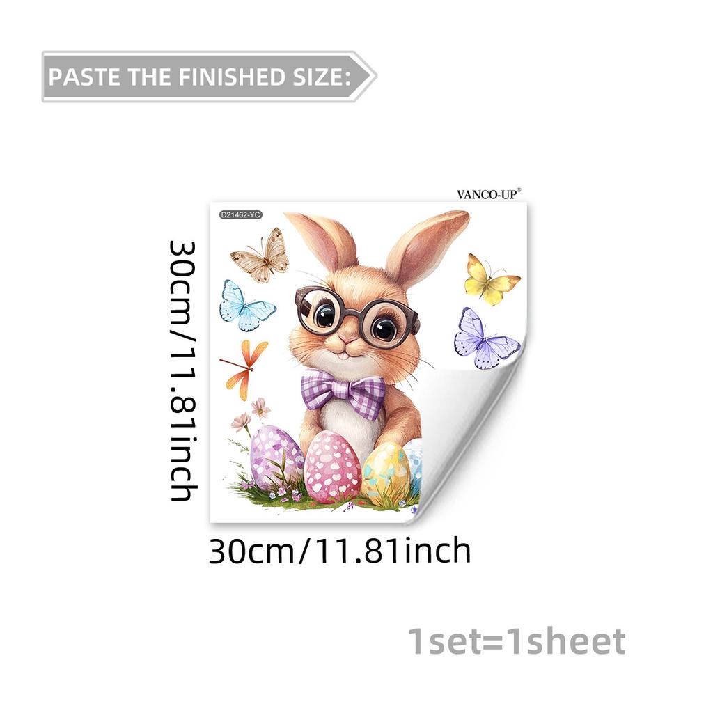Easter Window Stickers, Creative Cute Floral Bunny Eggs Decor, Static Cling Glass Decals for Bedroom Living Room Holiday Decoration