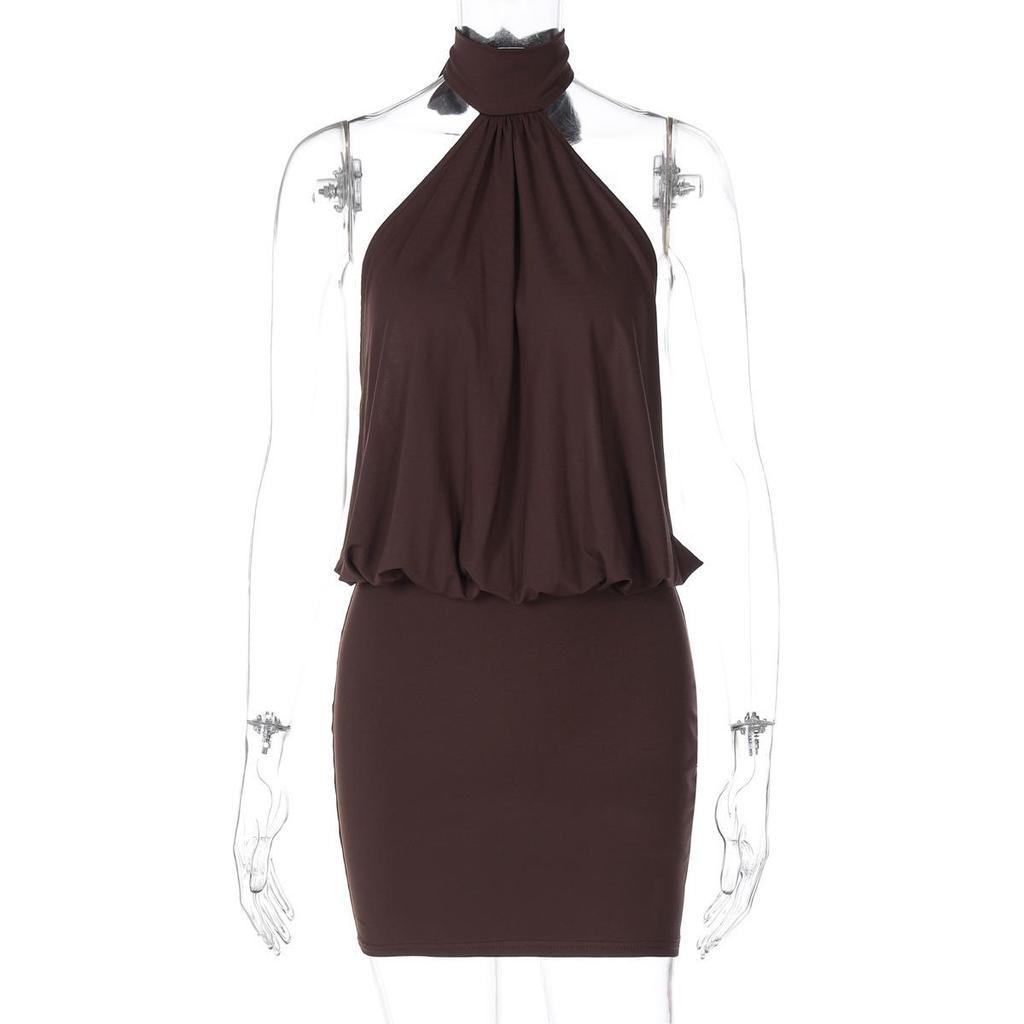 2026 European Style Sleeveless Halter Tie Backless Bodycon Dress