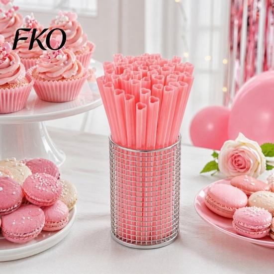 Comfortable Lip Straw Heart Shaped Straws, Food Safe PP Disposable Drinking Rounded Pink Gradient Design Sip Straws for Cocktail, Birthday Party Love