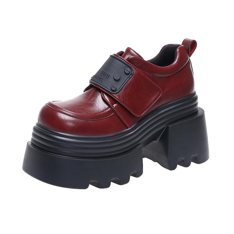 

Мода 10 см Каблуки Массивные Туфли-лодочки 2025 Новая Осень Весна Женская Обувь для Ходьбы Удобная Повседневная Кожаная Обувь Обувь на Платформе для Платья 34 красный