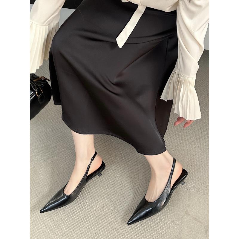 Spring 2025 New Pointed Thin Heel Buckle Bag Head Sandals Rear Air Middle Heel Fashion Women's Shoes