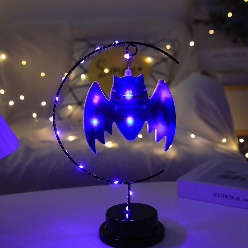LED Iron Art Witch Shape Lights, Halloween Decor Lights with Spider, Bird & Bat Design