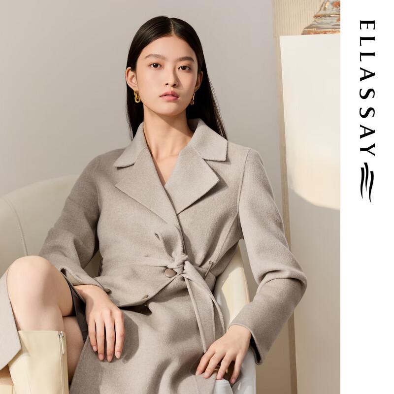 ELLASSAY Women's 2025 Autumn/Winter Merino Wool Classic Double-Breasted Long Coat