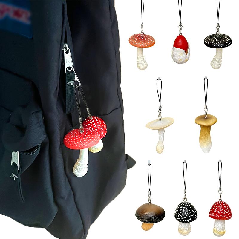 Keychains Funny Hanging Ropes Ornament Bag Outing Pendant Simulation Mushrooms Keyrings Creative Cute 1pc