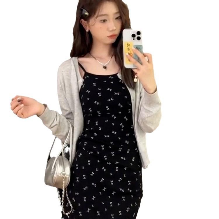Small suspender floral dress children's summer new coffee break French seaside vacation temperament long dress