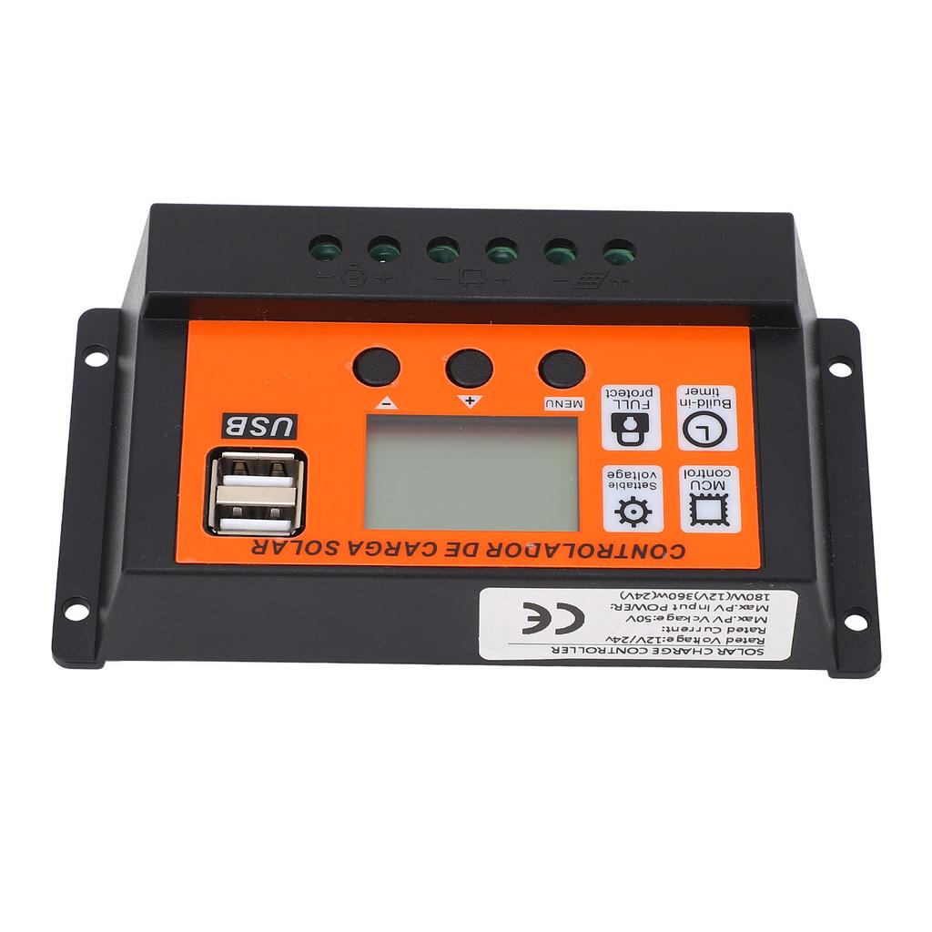 Solar Charge Controller Orange PWM Auto Adapting 12V 24V USB 5V 2A Output Solar Panel Controller for Solar Power System
