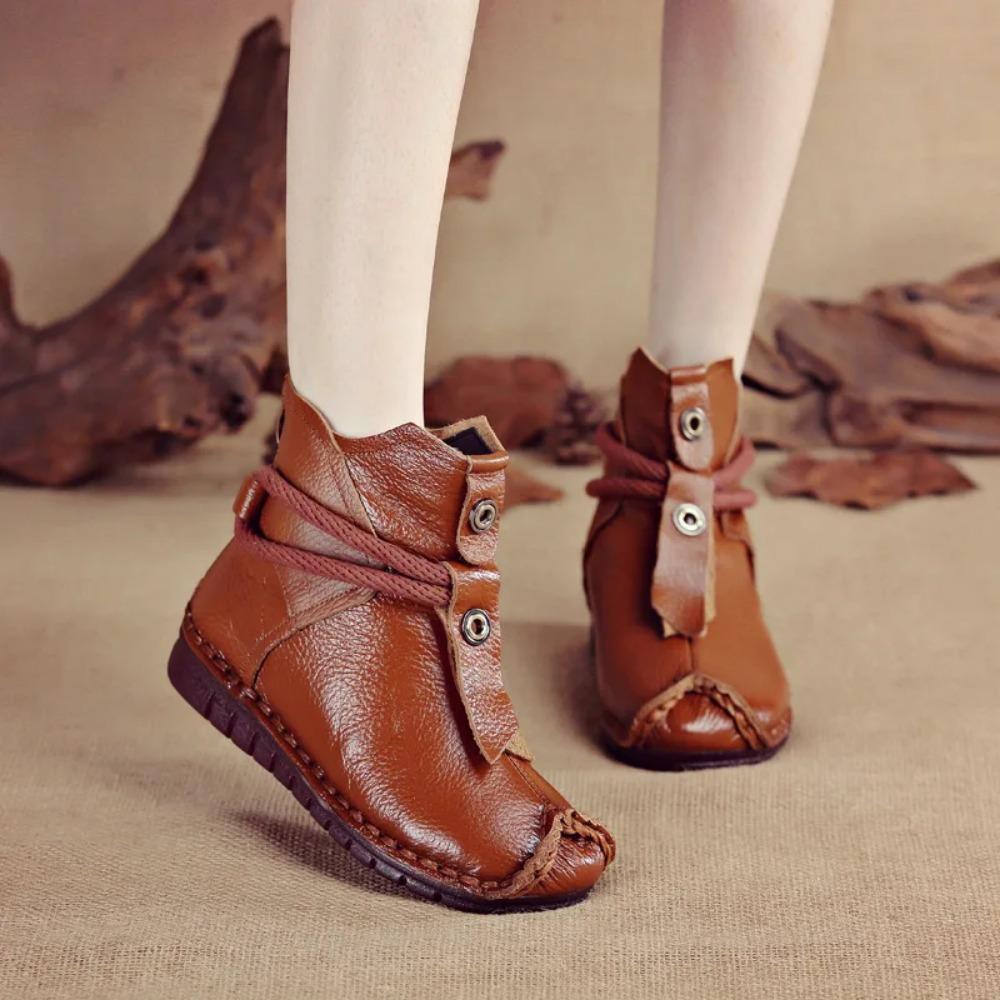Women's Boots 2025 Autumn and Winter New Flat Soft Soled Short Boots National Style Vintage Womens Shoes Warm and Cotton Shoes