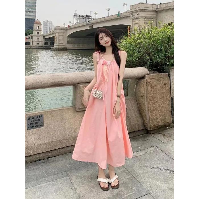 Gentle Wind Suspender Dress Women's Summer New High-end Sweet and Cool Temperament Versatile Medium and Long Skirt