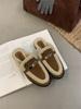 2024 Autumn/Winter Women's Fur-Lined Gold Lock Thick Heel Half Slippers