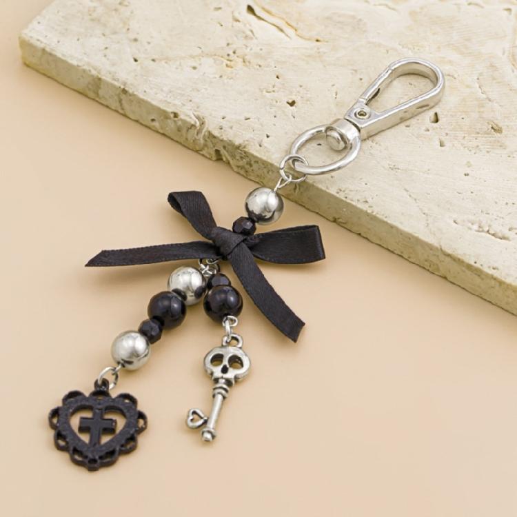 Unique Alloy Bowknot Heart Crucifix Keychain Elegant Key Decoration Religious Symbol Keyring Accessory for Women