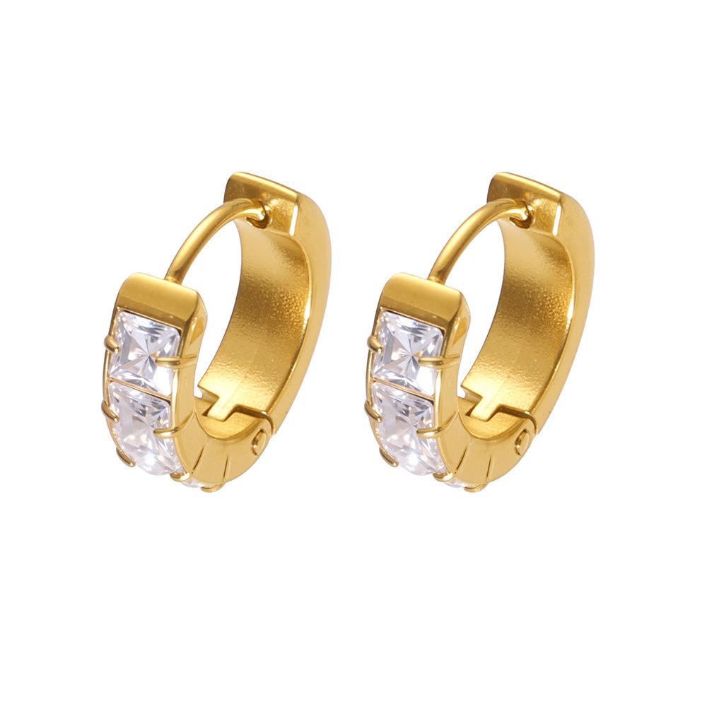 Qiong Yao European Style Rhinestone Hoop Ear Cuff, 18K Gold-Plated, Luxury Stainless Steel Earrings, Fade-Resistant.