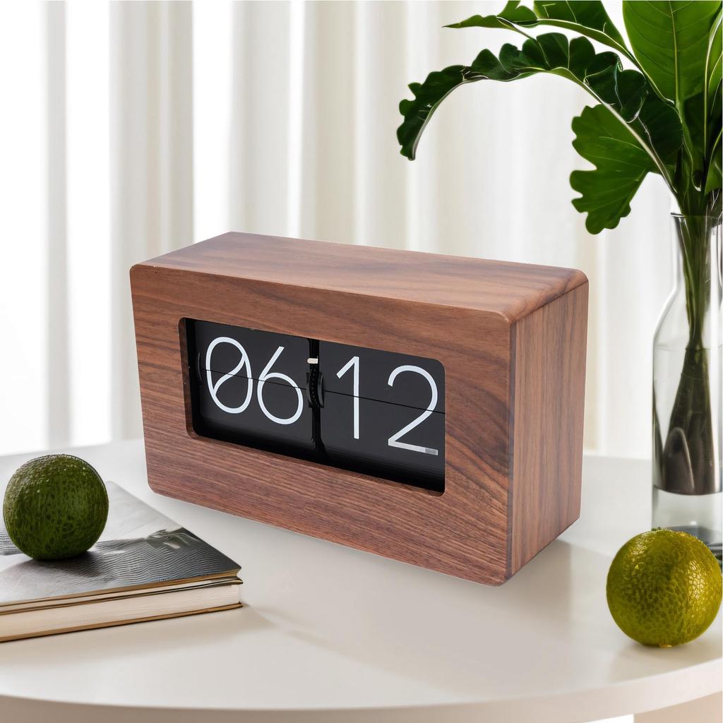 TOPINCN Flip Clock Retro Desktop Ornament, 24-Hour Display, Wooden Table Clock