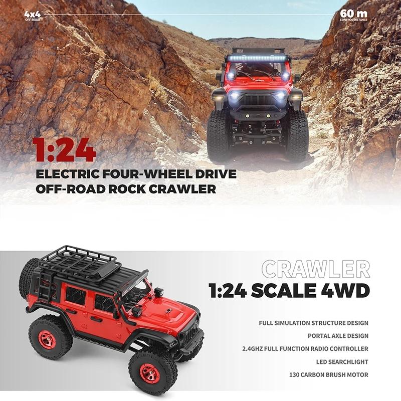 Wltoys 2428 1:24 RC Car 2.4G With LED Lights 4WD Off Road Vehicle Model Remote Control Mechanical Truck For Children Toy Gift