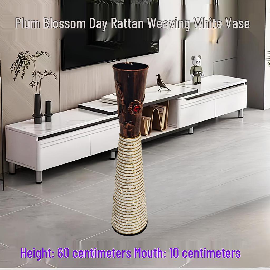 Nordic Large Resin Rattan Vase for Dried Flowers - Ceramic Look, Iron Art Floor Decoration.