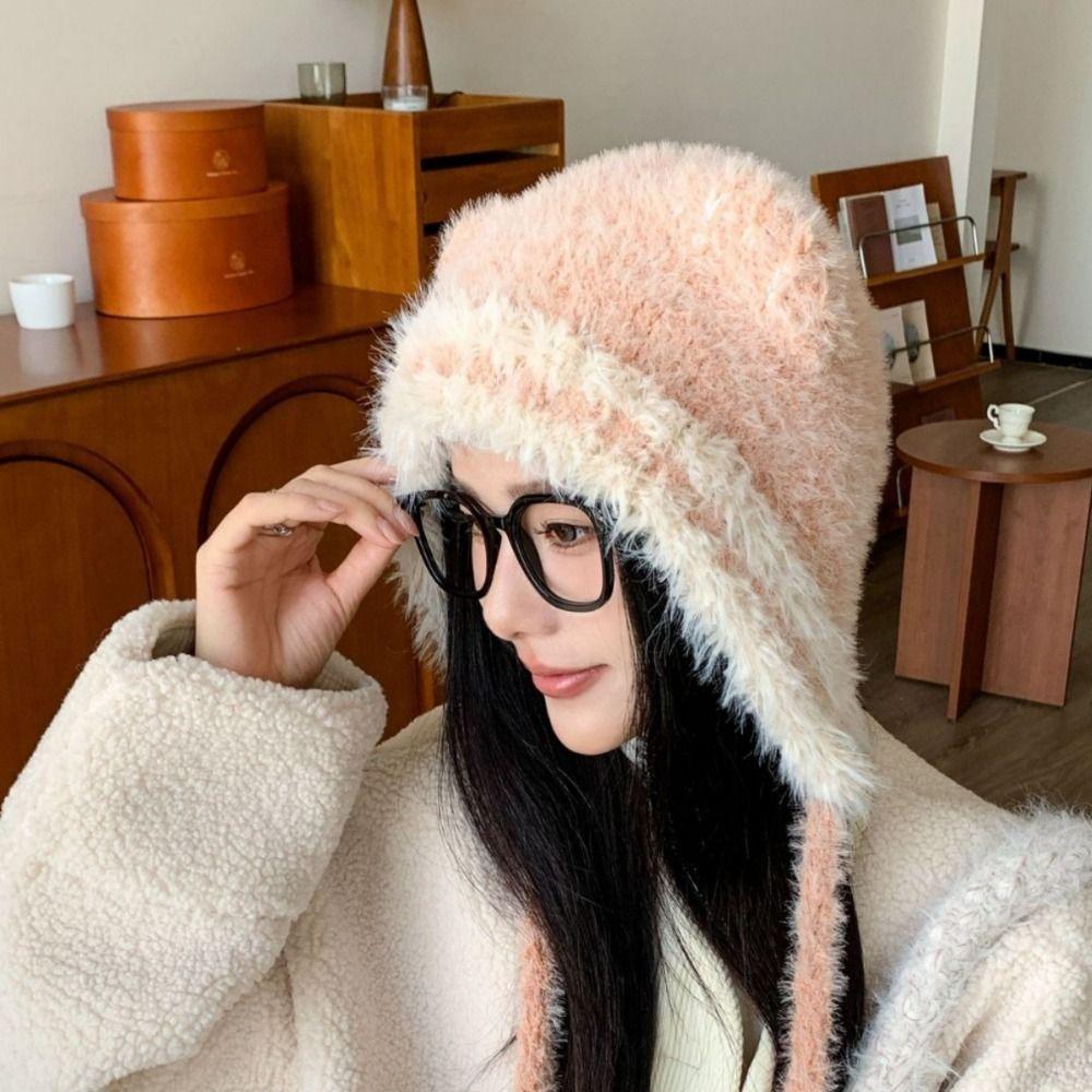 

Soft Knitted Hat Thick Warm Pullover Hat New Winter Beanies Cap Women Girls рожевий