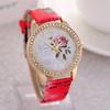 Fashion Women Rhinestone Wrist Watch Casual Rose Pattern Quartz Wristwatch