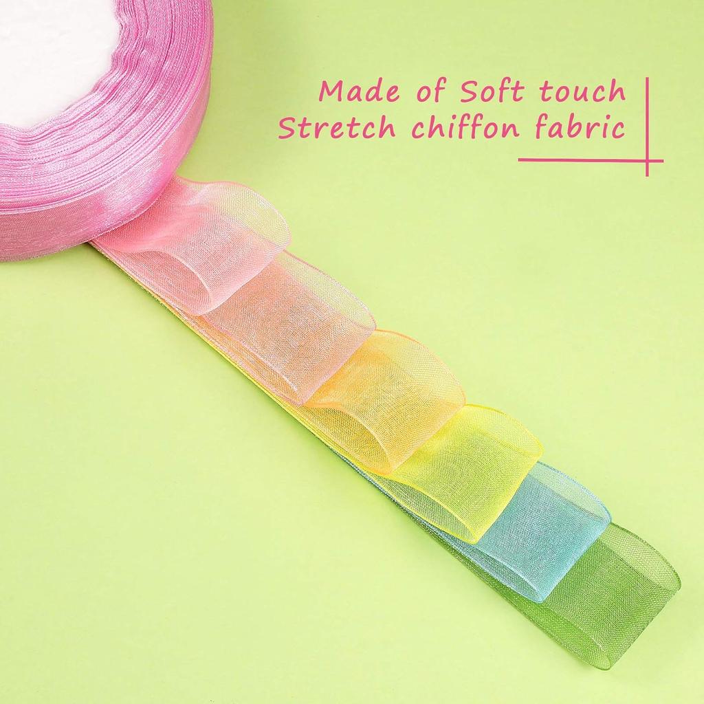 Organza Ribbon Sheer Chiffon Ribbon Bulk for Wrapping Decorating Valentine Wedding Birthday Bouquet Garland(50 Yard Each Roll,Bright Color)