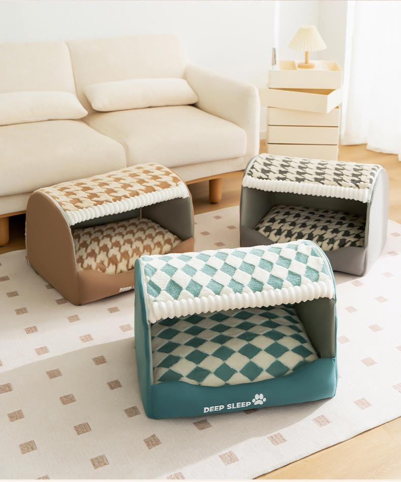 Houndstooth Dog Bed for Large Dogs & Cats - Autumn/Winter Deep Sleep Bed