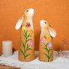 1 Pair Easter Bunny Figurine Carving Flower Butterfly Ladybird Rabbit Statue Animal Sculpture Holiday Party Desktop Decoration Ornament