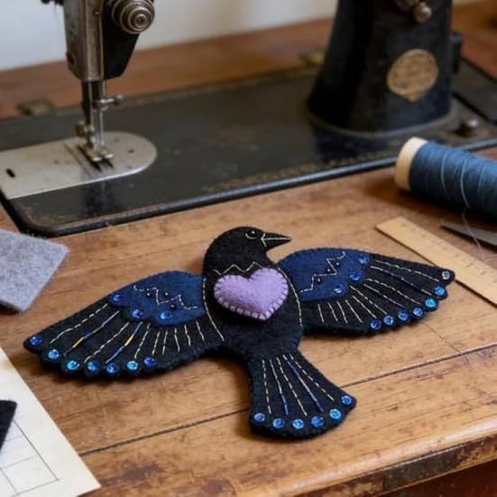 Raven Sewing Bag Guardian of Stitches Handmade Felt Crow Sewing Pouch Sewing Accessories Organizer Gift for Craft Lovers Mom Women