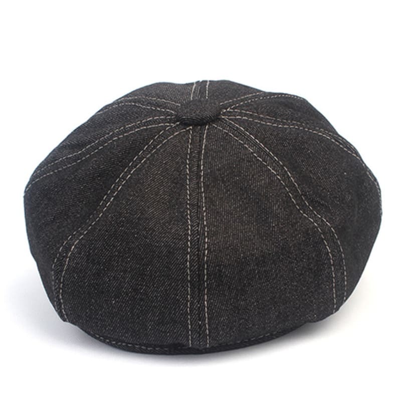 Universal Chemistry Stitch Black Denim Newsboy Cap